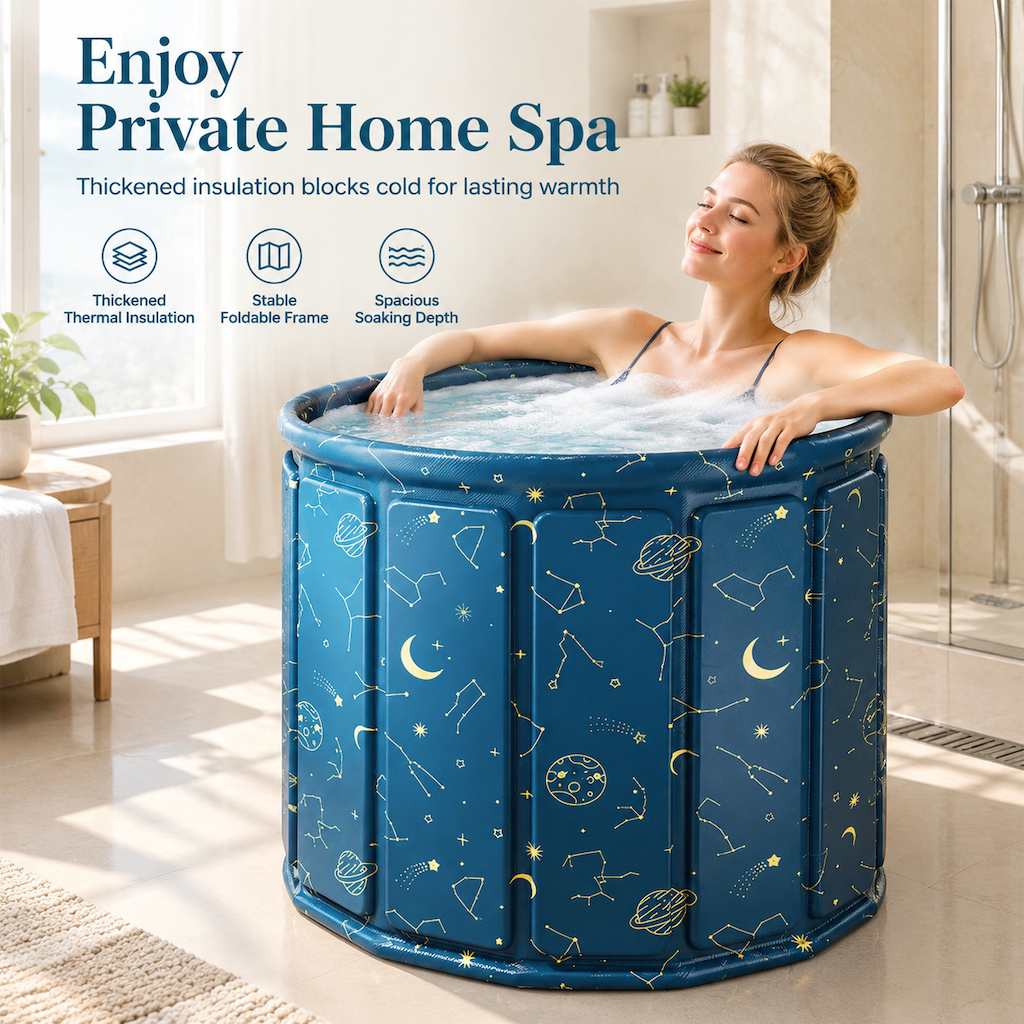 🔥 50% OFF 🛁 Portable Folding Bathtub for Adults – Large Thickened Insulated Soaking Tub with Cushion & Drain Pipe ✨