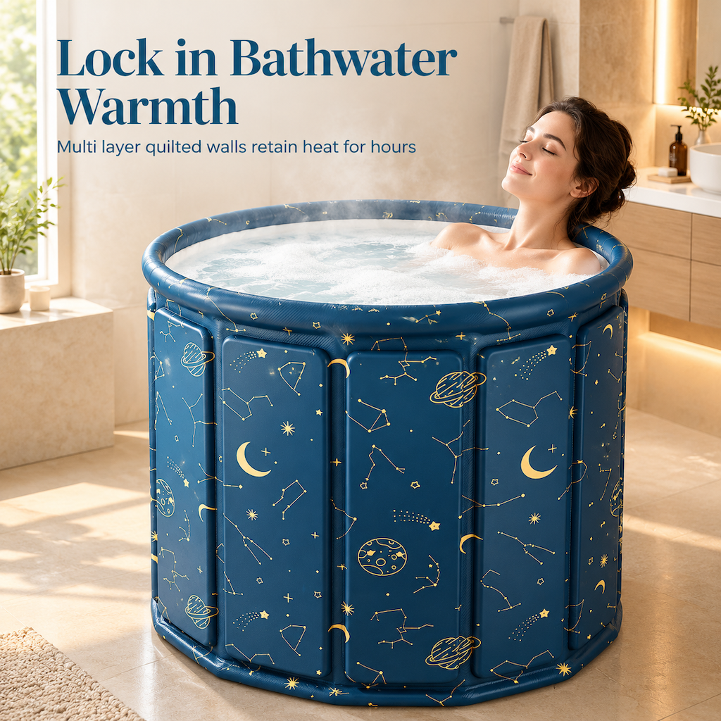 🔥 50% OFF 🛁 Portable Folding Bathtub for Adults – Large Thickened Insulated Soaking Tub with Cushion & Drain Pipe ✨