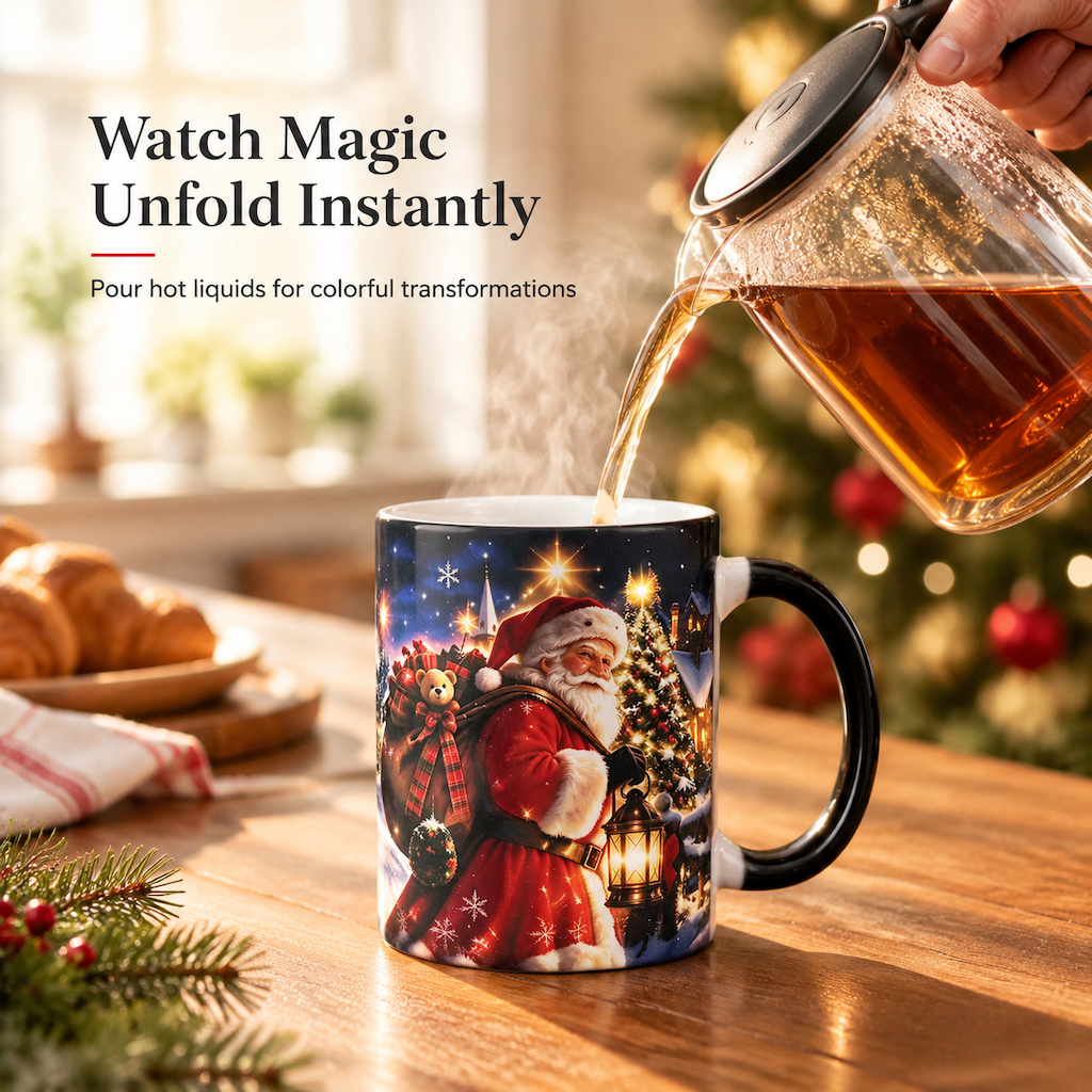 ☕50% OFF NOW! Christmas Santa Claus Heat-Activated Color-Changing Mug – Magic Heat Reveal Holiday Cup, Premium Stoneware Xmas Coffee Mug, Surprise Christmas Gift FB Short Video Ad Copy