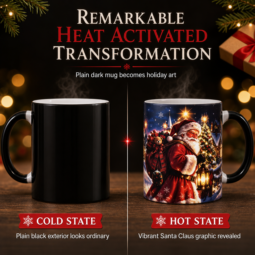 ☕50% OFF NOW! Christmas Santa Claus Heat-Activated Color-Changing Mug – Magic Heat Reveal Holiday Cup, Premium Stoneware Xmas Coffee Mug, Surprise Christmas Gift FB Short Video Ad Copy