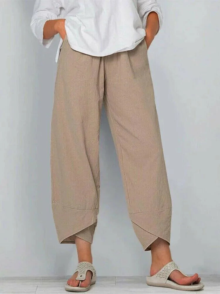 👖50% OFF NOW!✨Vintage Asymmetrical Elastic Waist Pockets Pants – Unique Design, Comfortable Fit & Functional Style🌸