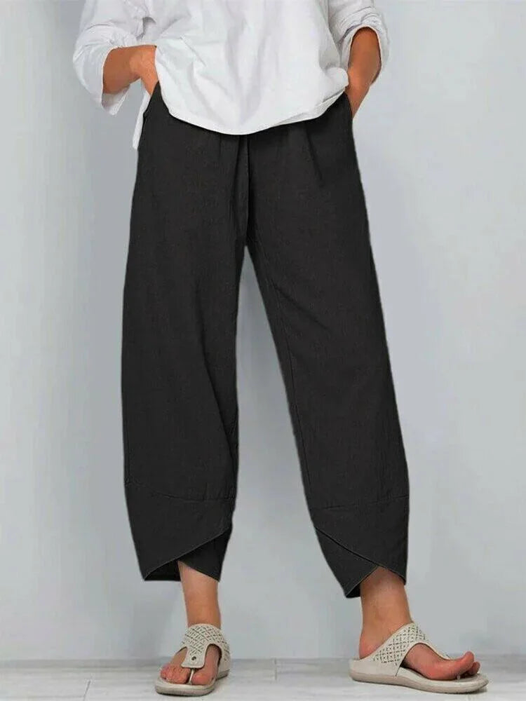 👖50% OFF NOW!✨Vintage Asymmetrical Elastic Waist Pockets Pants – Unique Design, Comfortable Fit & Functional Style🌸