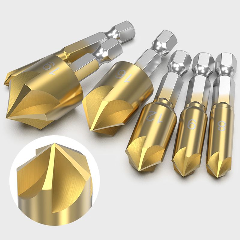 Pousbo® Titanium-coated Five-blade Countersink Drill Bits