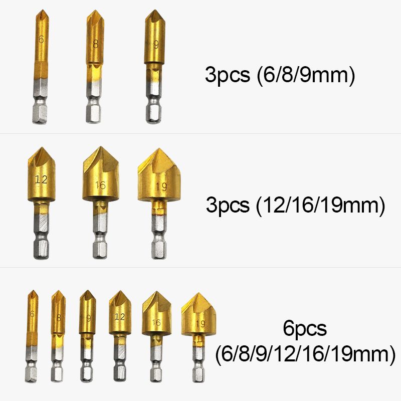 Pousbo® Titanium-coated Five-blade Countersink Drill Bits