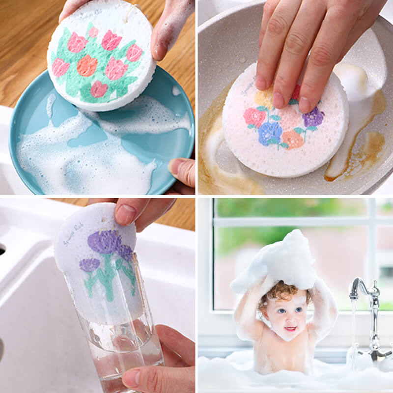 Cartoon Sponge Compressed Wood Pulp Dishwashing Sponge - clarioy