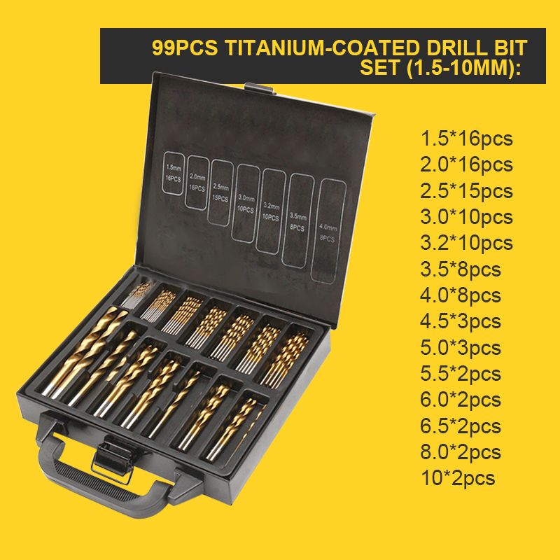 Factory Outlet-99pcs Titanium Coated Drill Bit Set - clarioy