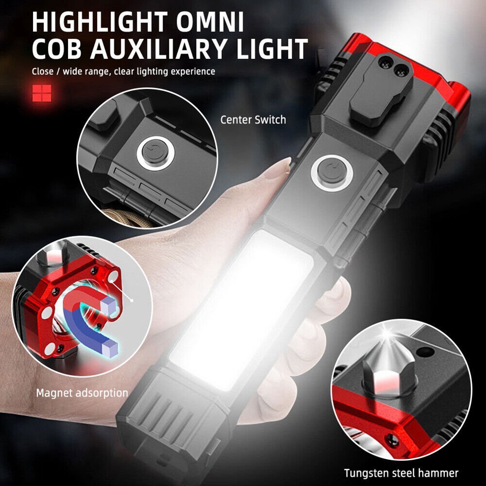 🎁2024 Christmas Hot Sale🎁🔥40% OFF🔥-Multifunctional Super Bright Rechargeable LED Flashlight Outdoor Safety Hammer